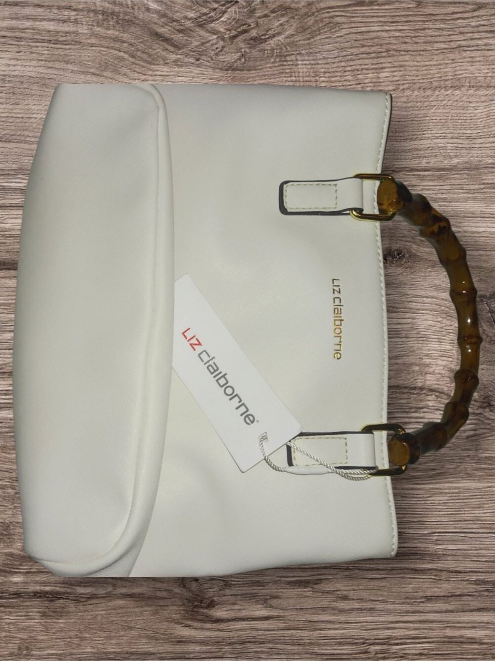 NWT Liz Claiborne White Top Handle Crossbody Purse Bamboo Handle Handbag